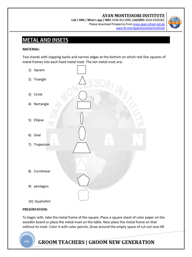 Montessori Metal Insets Presentation Guide | PDF