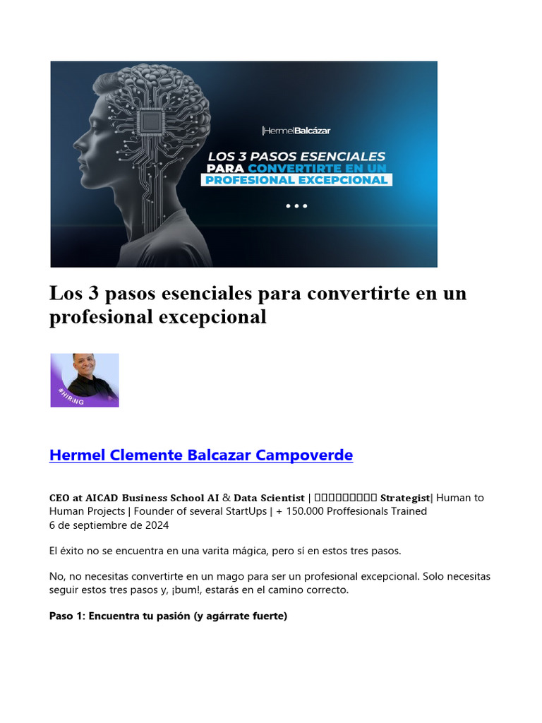 Los 3 Pasos Esenciales para Convertirte en Un Profesional Excepcional | PDF