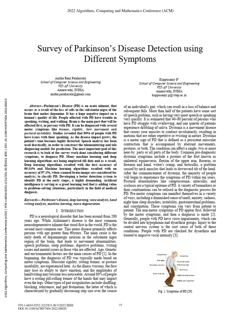 Survey of Parkinsons Disease Detection Using Different Symptoms | PDF ...