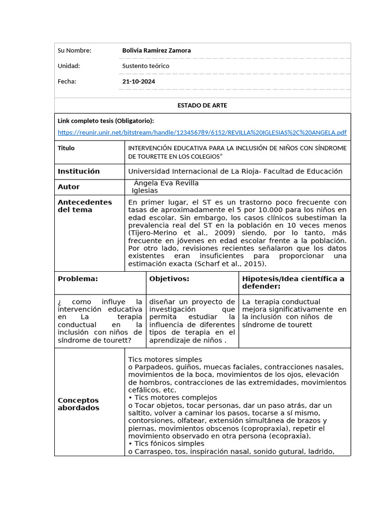 Inclusión de Niños con Tourette en Educación | PDF | Salón de clases ...