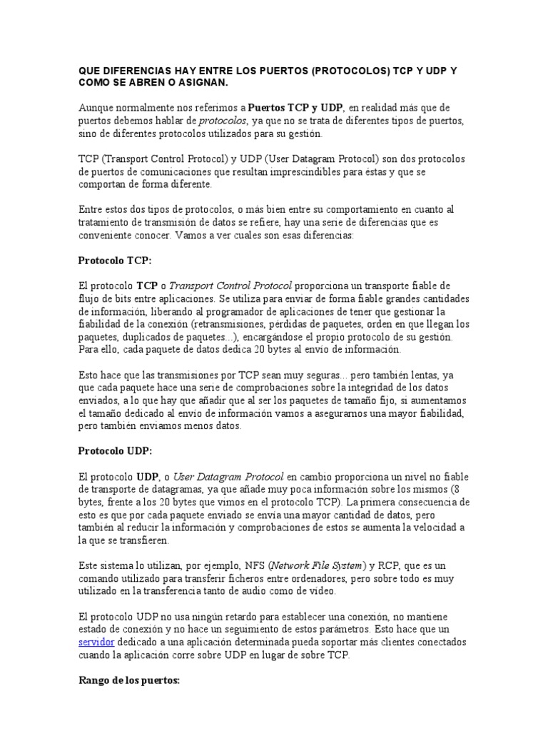 Diferencias entre TCP y UDP | PDF | Enrutador (Computación) | Protocolo ...