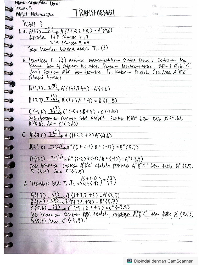 Tugas Matematika Transformasi - Jonathan Lewi - 24131023 | PDF