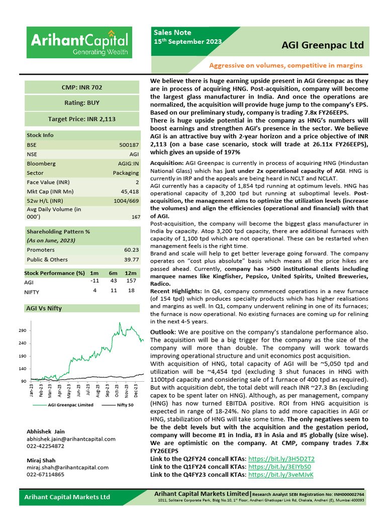 AGI Greenpac's HNG Acquisition Boost | PDF | Drink