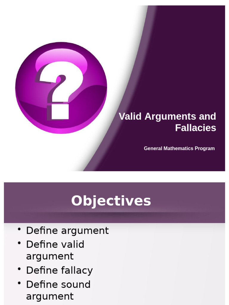 Valid Arguments and Fallacies Explained | PDF | Argument | Logic