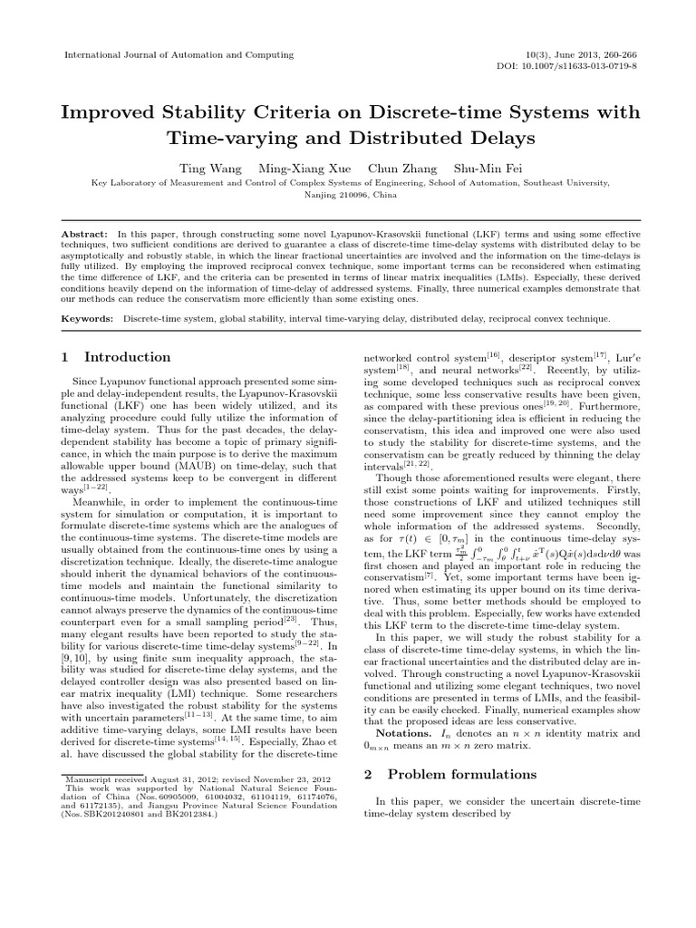 Stability Criteria for Discrete-time Systems | PDF | Matrix ...