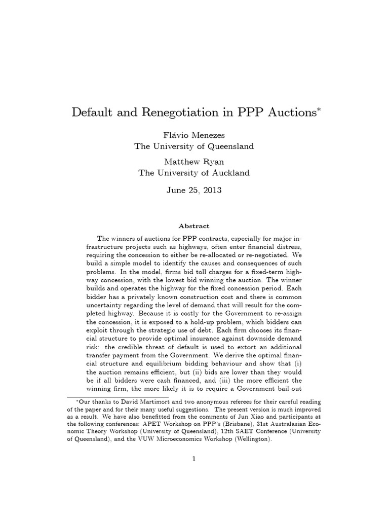 PPP Auction Default and Renegotiation Insights | PDF | Auction | Public ...