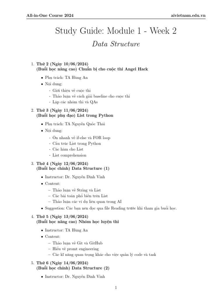 Study Guide: Module 1 - Week 2: Data Structure | PDF