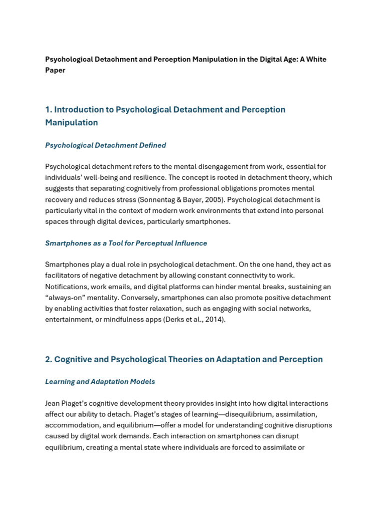 Psychological Detachment and Perception Manipulation in The | PDF ...