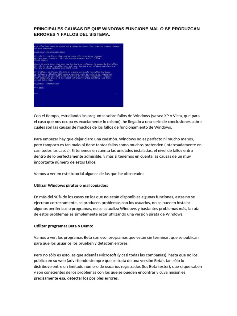 Causas Comunes de Fallos en Windows | PDF | Microsoft Windows | Virus ...