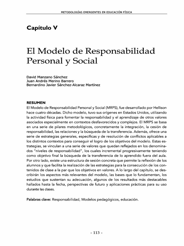 Modelo De Responsabilidad Personal Y Social Pdf Maestros Enseñando