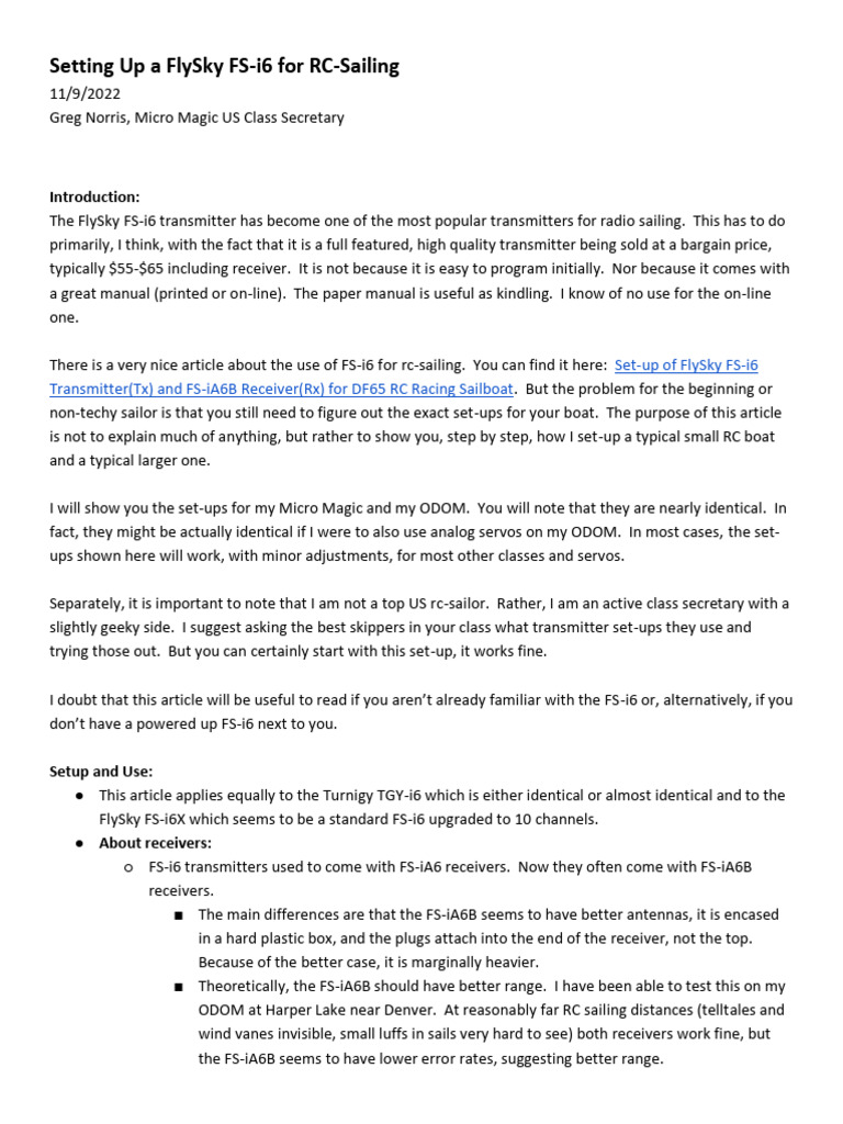 Setting Up A FlySky For RC Sailing | PDF | Menu (Computing) | Rudder
