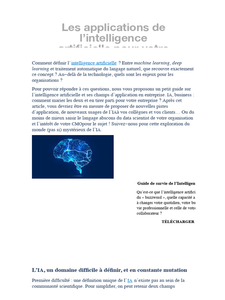 Applications de l'IA en entreprise | PDF | Intelligence artificielle ...
