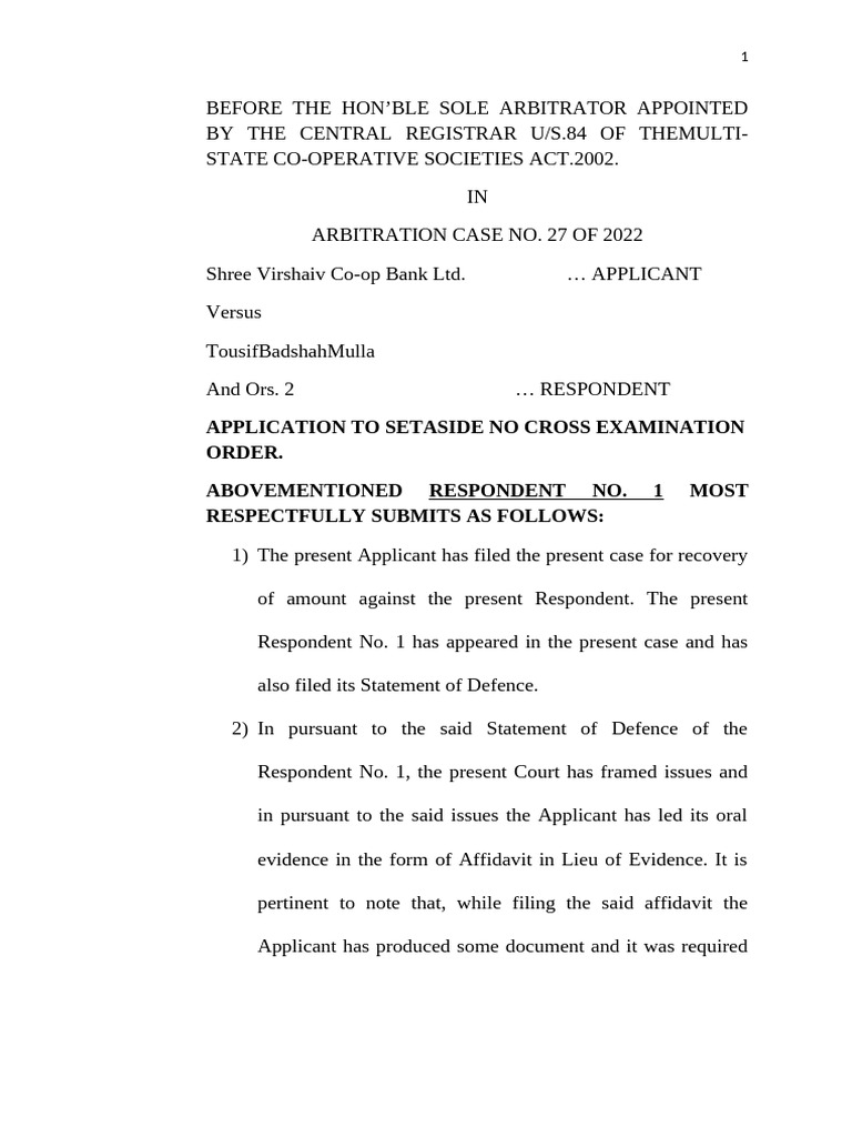 Application to Set Aside No Cross Exam Order | PDF | Affidavit ...