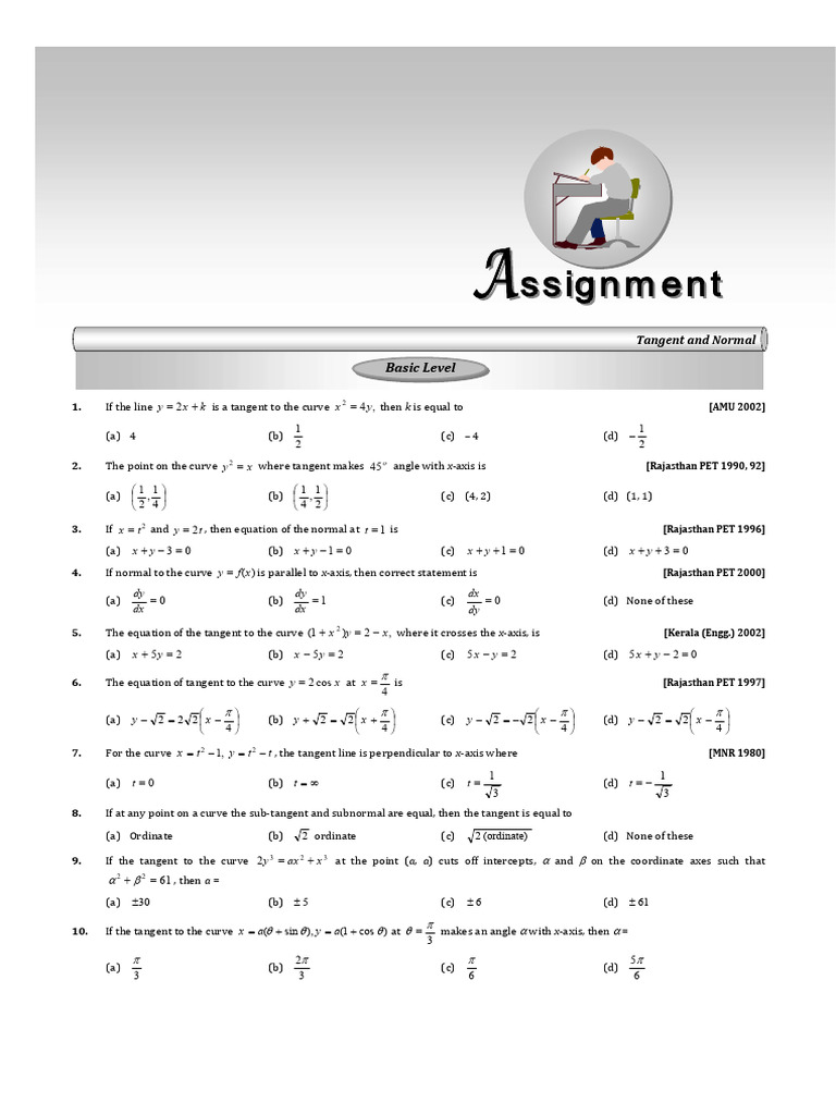 Tangents and Normals in Calculus | PDF | Tangent | Cartesian Coordinate ...