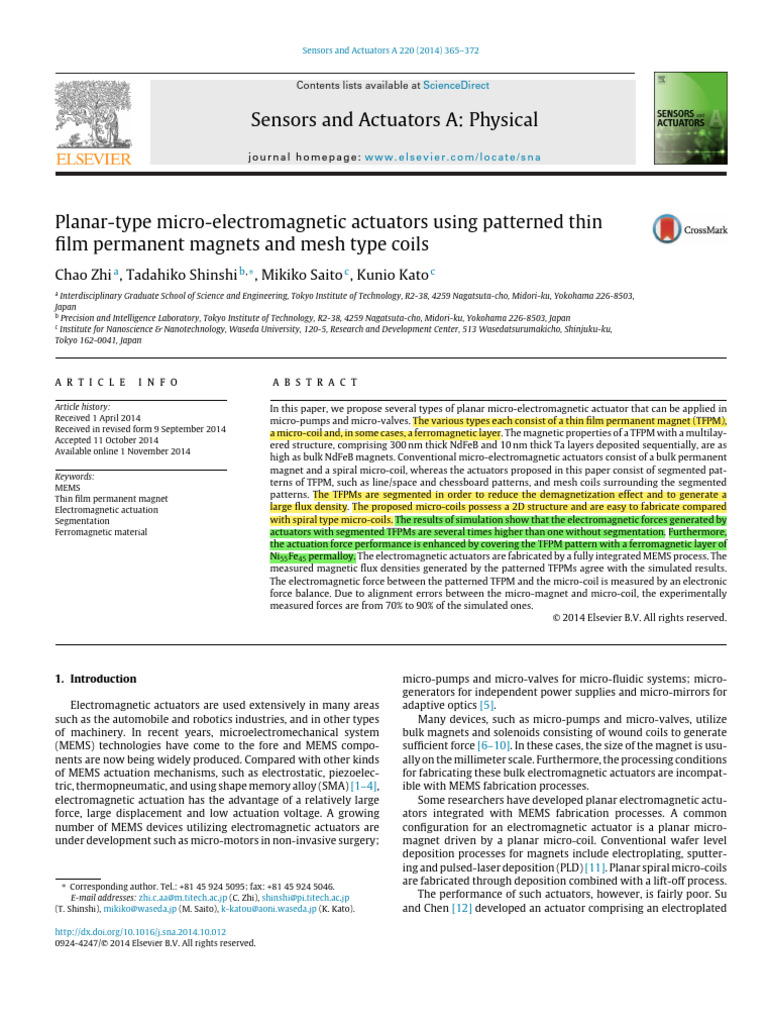 Planar-Type Micro-Electromagnetic Actuators Using Patterned Thin | PDF ...