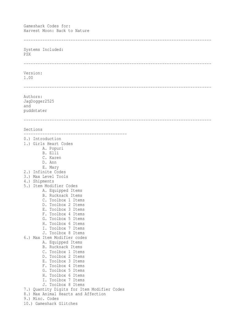 Gameshark Harvest Moon Back To Nature PDF Curry Fruit Preserves