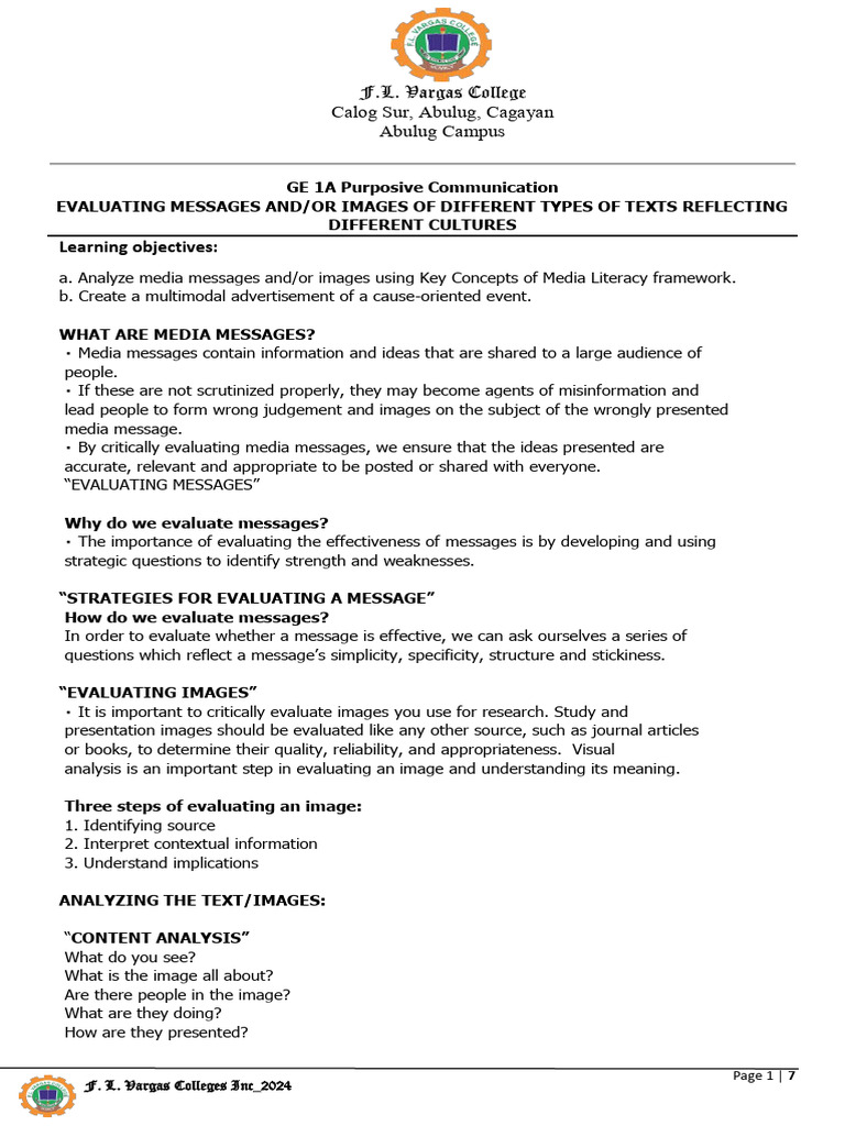 Lesson 5-Evaluating Messages-Images | PDF | Classroom | Information