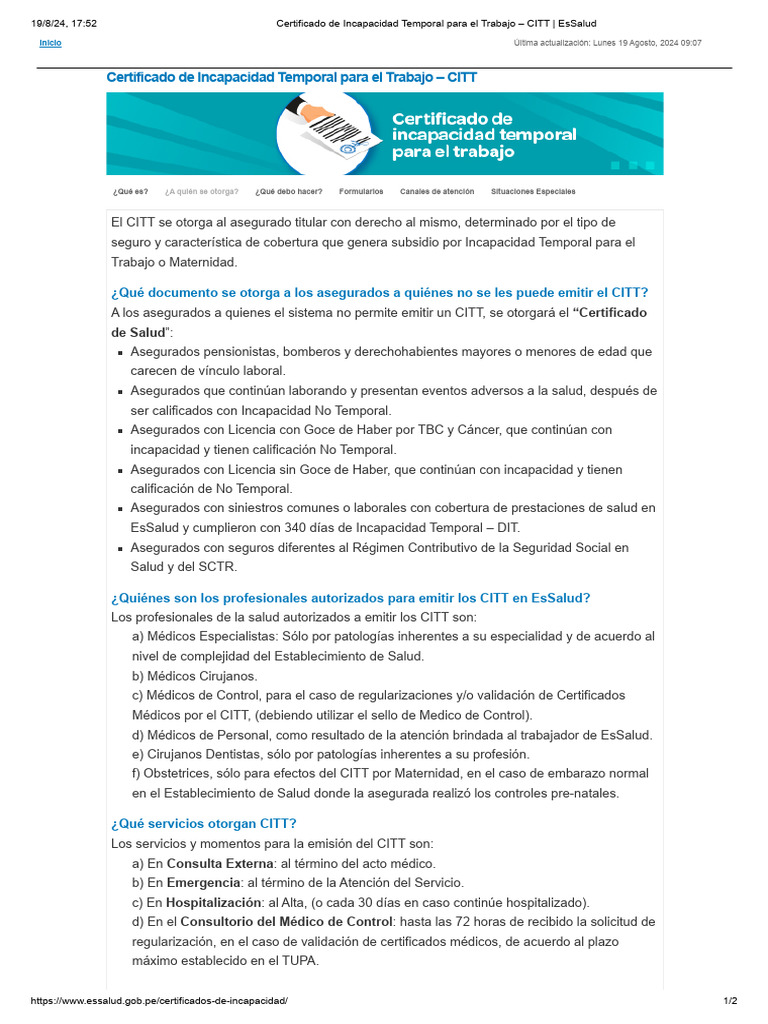 Certificado de Incapacidad Temporal CITT | PDF | Programas sociales ...