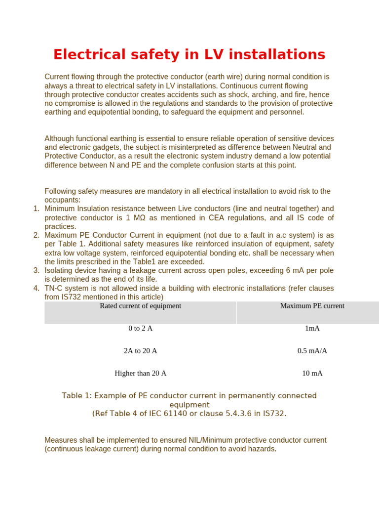 Electrical safety in LV Installations | PDF | Electrical Wiring ...