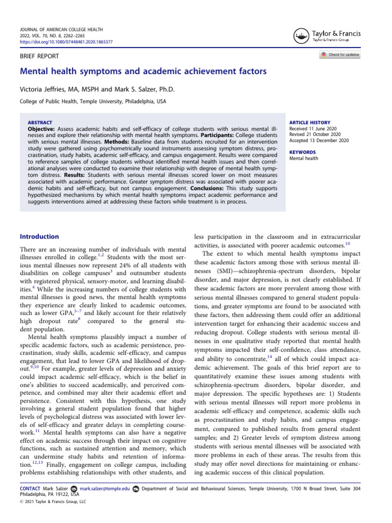 AB #5 Mental Health Symptoms and Academic Achievement Factors | PDF ...