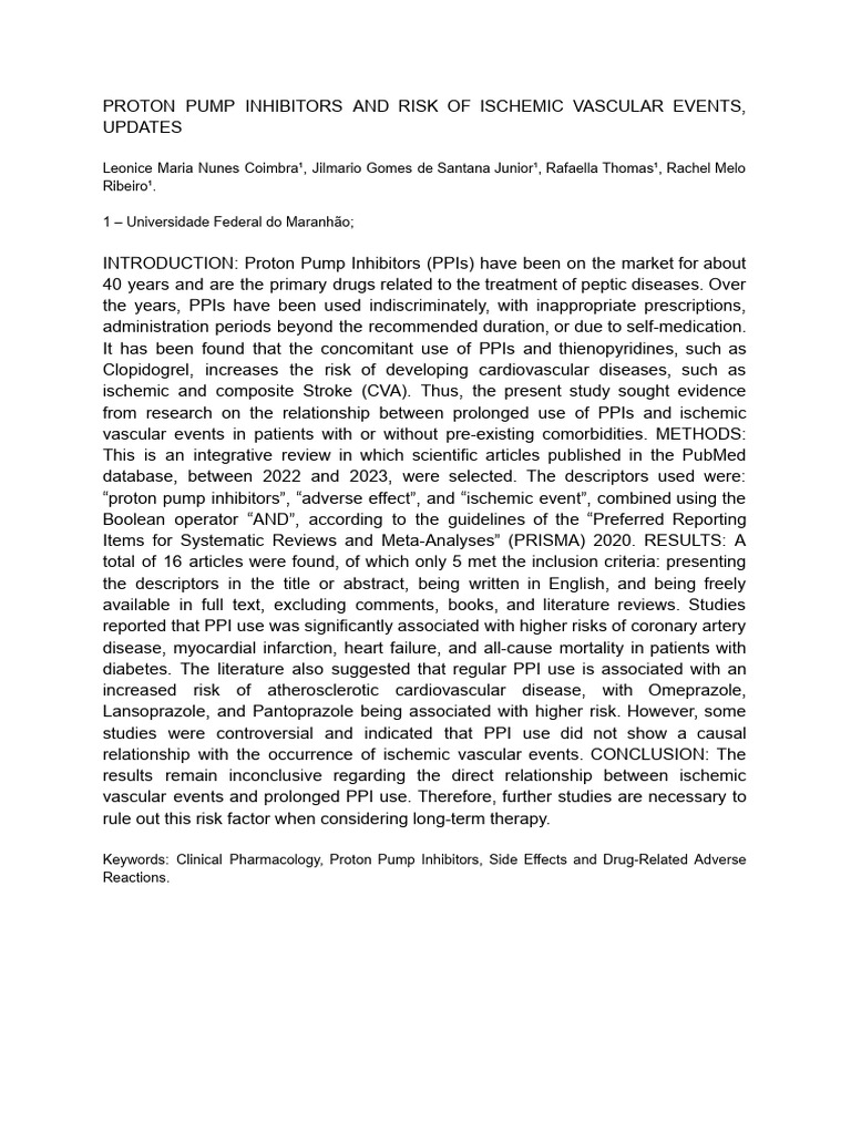 Proton Pump Inhibitors and Risk of Ischemic Vascular Events, Updates | PDF