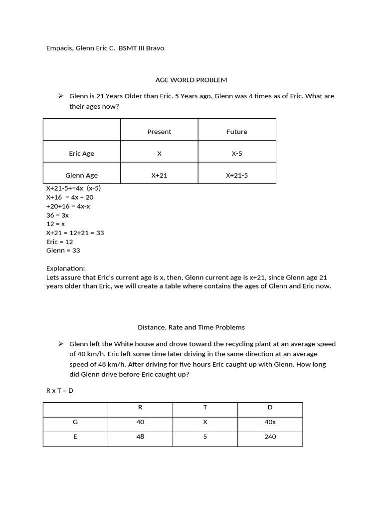 Age and Mixture Problem Solutions | PDF