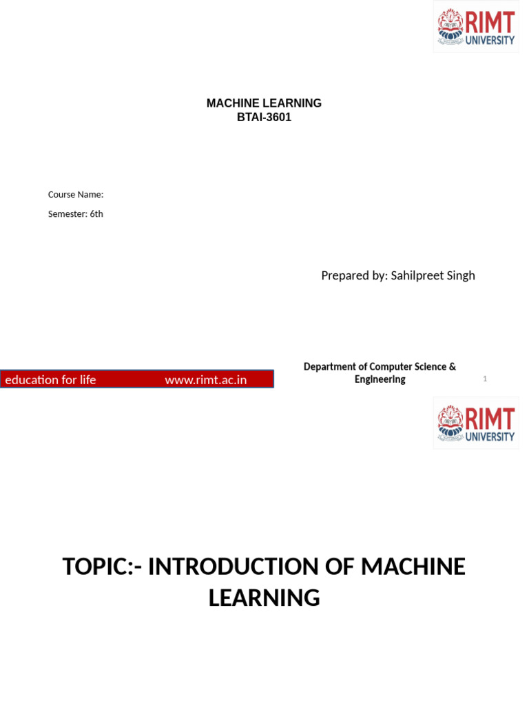 1 MACHINE LEARNING | PDF | Machine Learning | Learning