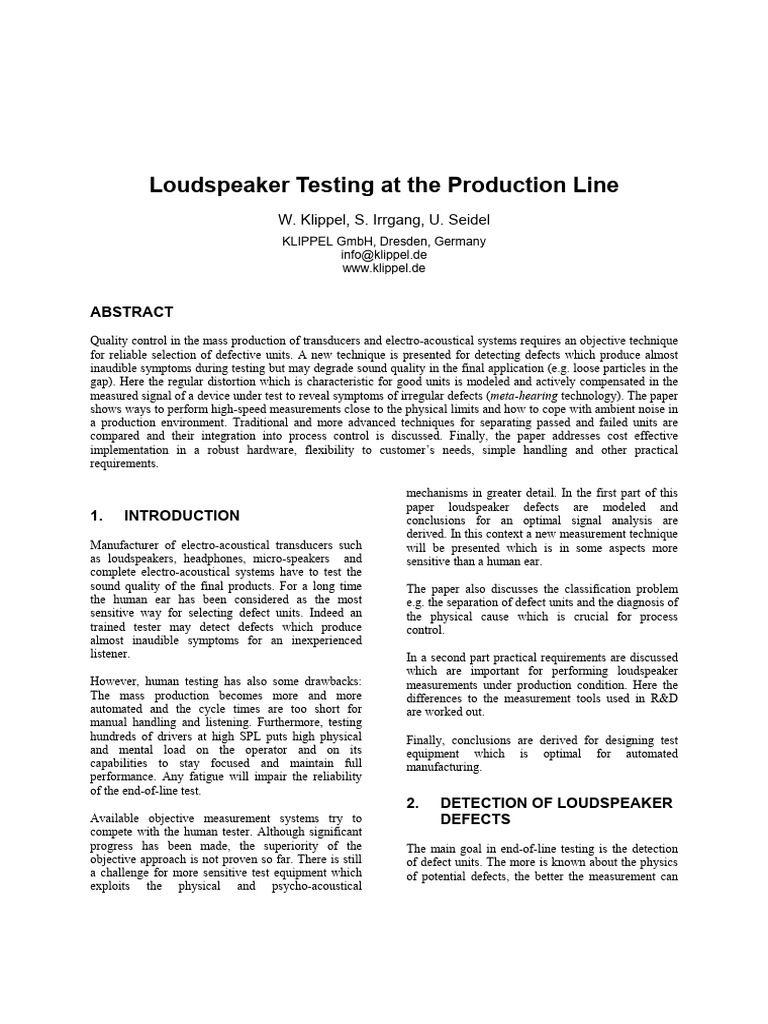 Klippel, Loudspeaker Testing at The Production Line - 2006.d | PDF ...