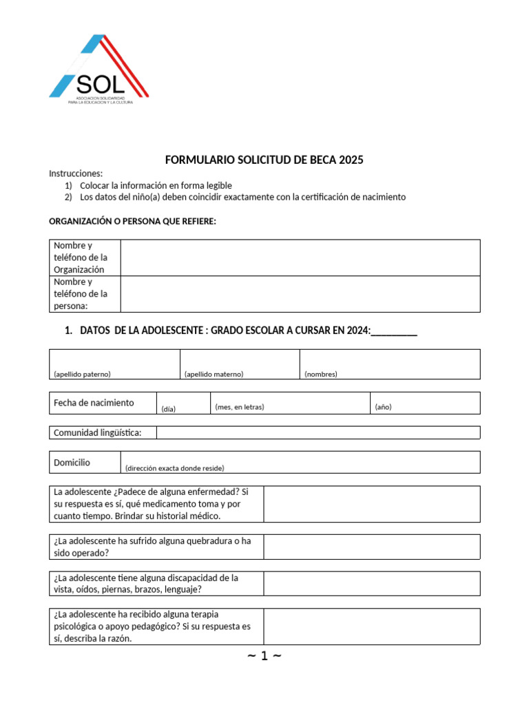 Formulario Solicitud Beca 2025 | PDF | Ciencias sociales | Derecho