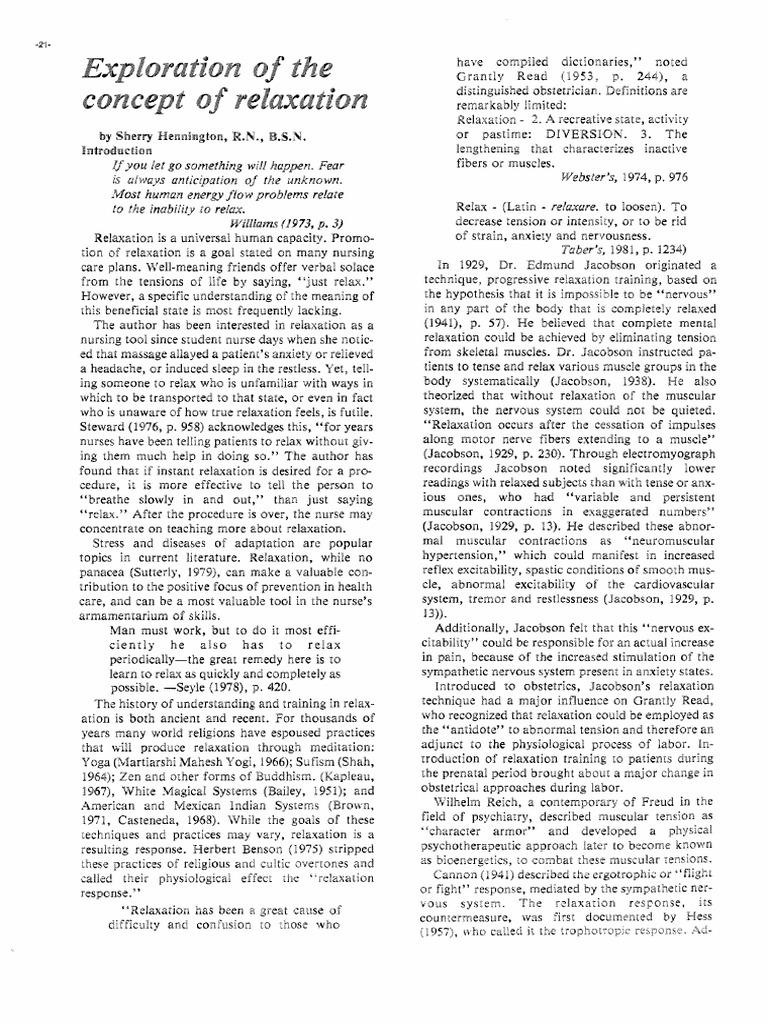 Exploration of The Concept of Relaxation | PDF | Relaxation (Psychology ...