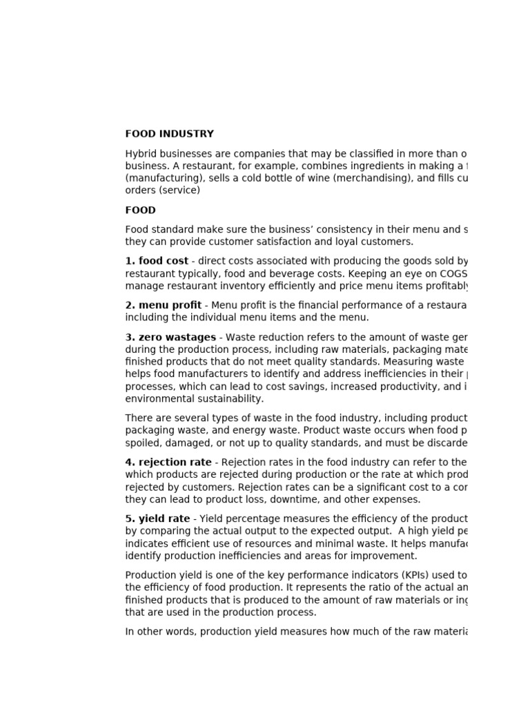 Food Industry Efficiency Metrics Guide | PDF