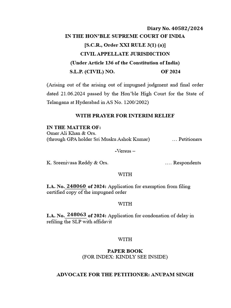 Omer Ali Khan vs. K. Sreenivasa Reddy Case | PDF | Lawsuit | Judgment (Law)