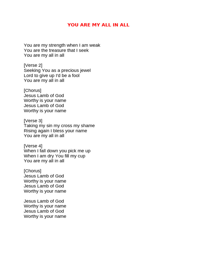 You Are My All in All Lyrics | PDF
