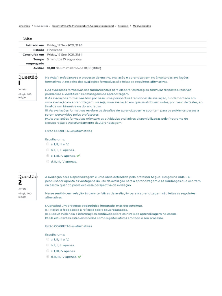Curso - Avaliação - Módulo 2 - 1 Ed - 2021 - Questionário - Silvio | PDF