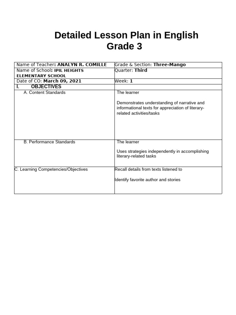 Detailed Lesson Plan in English Grade 3 - FINAL DLP FOR COT | PDF ...