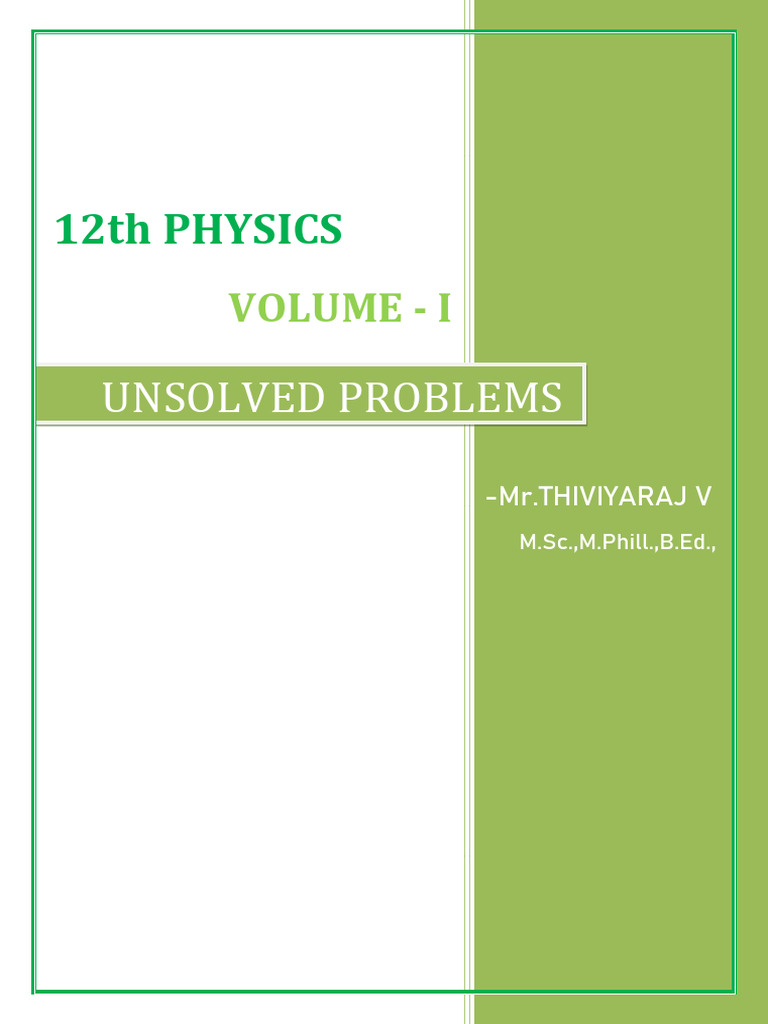 12th Physics Volume 1 Unsolved Problems Study Material English Medium ...