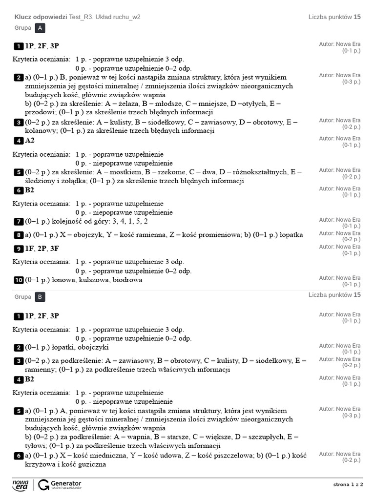 Test R3. Ukad Ruchu w2 Klucz Odpowiedzi | PDF
