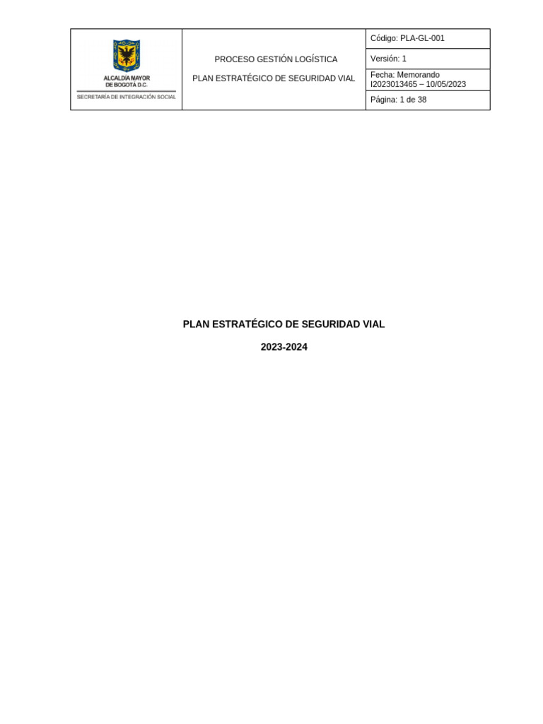 Pla GL 001 v1 Plan Estrategico de Seguridad Vial | PDF | Riesgo ...