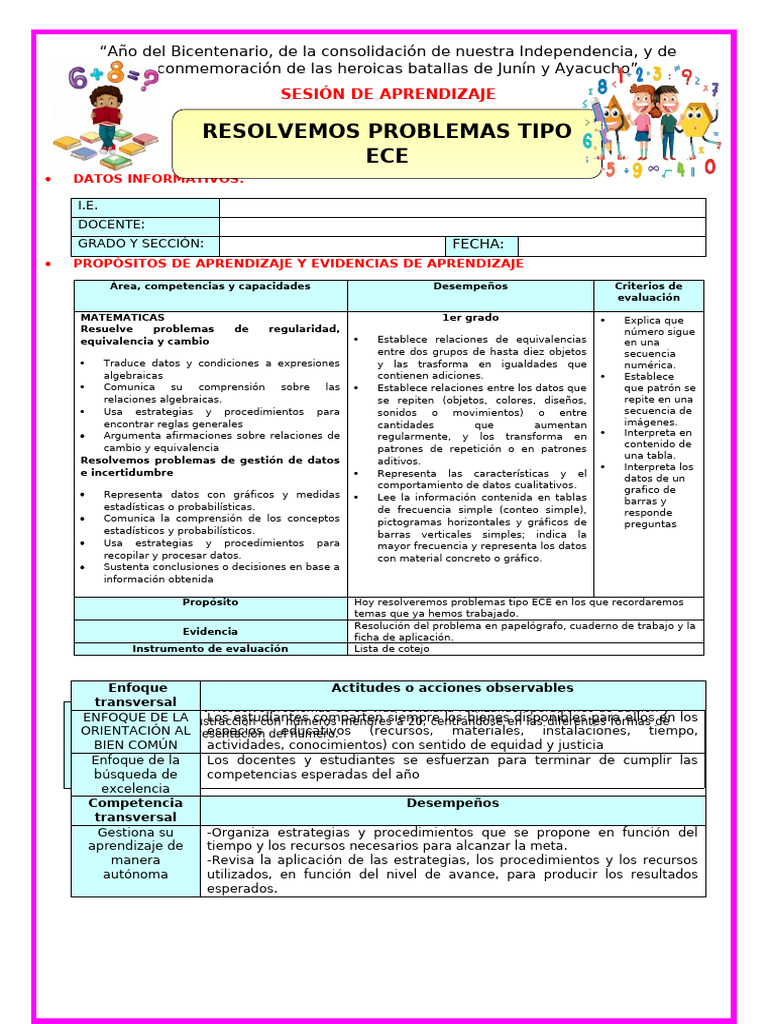 1º U8 S1 Sesion D4 Mat Resolvemos Problemas Tipo Ece 998591174 | PDF ...