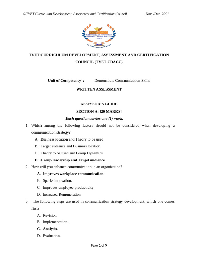 CDACC Communication Skills Assessment | PDF | Communication | Human ...