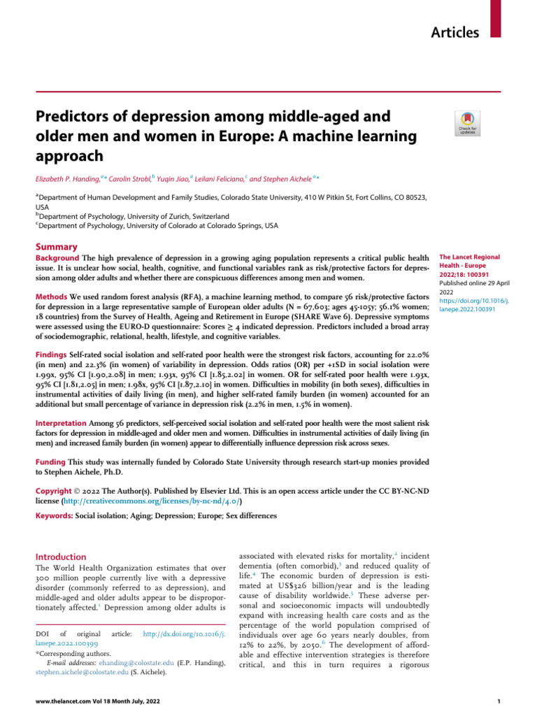 Predictors of Depression Among Middle-Aged and | PDF | Statistics ...