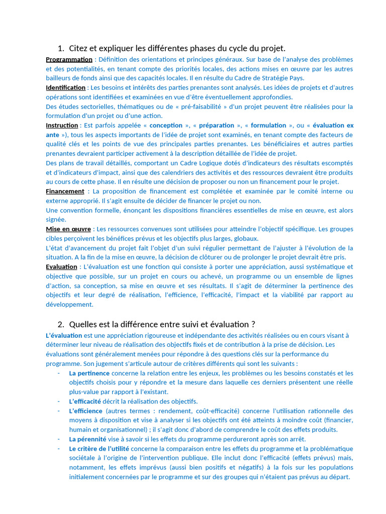 Phases du cycle de projet et évaluation | PDF | Analyse politique | Risque