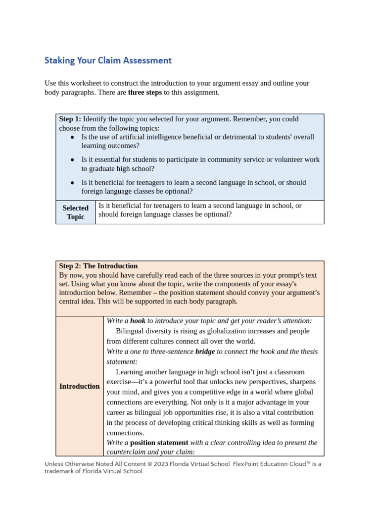 Staking Your Claim Assessment Guide | PDF | Self-Improvement | Science ...