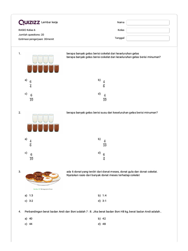 Soal Latihan Rasio Kelas 6 SD | PDF | Metode & Bahan Ajar