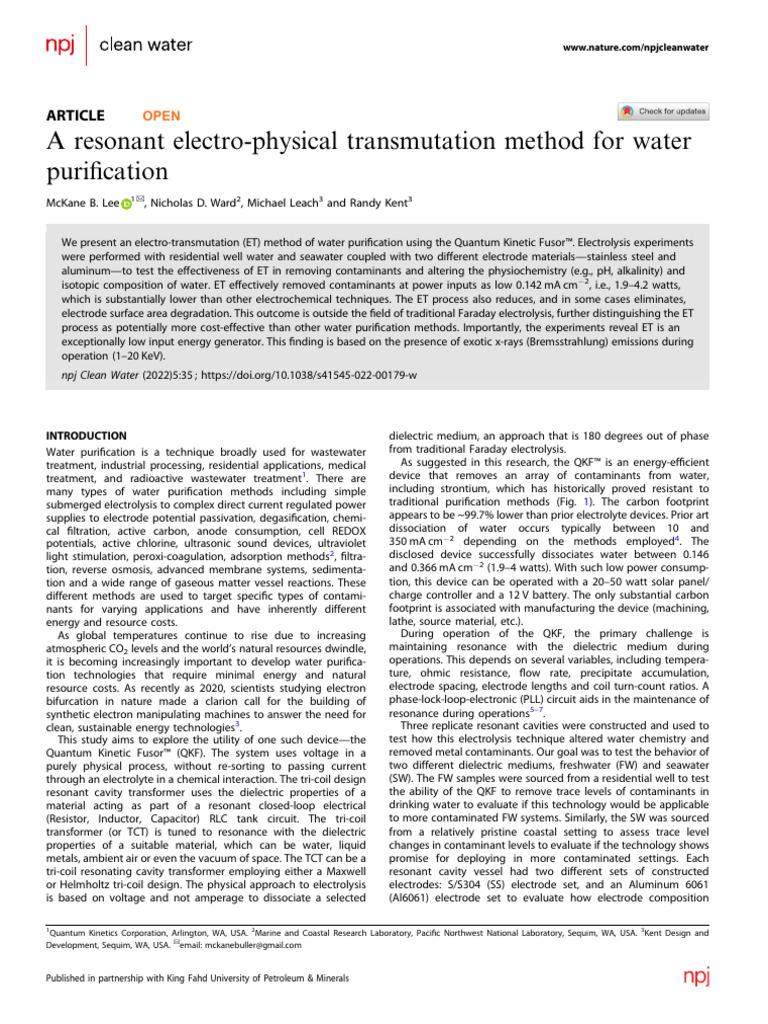 A Resonant Electro-Physical Transmutation Method For Water Purification ...