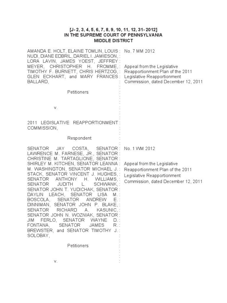 Pennsylvania 2011 Reapportionment Appeals | PDF | Legal Disputes ...