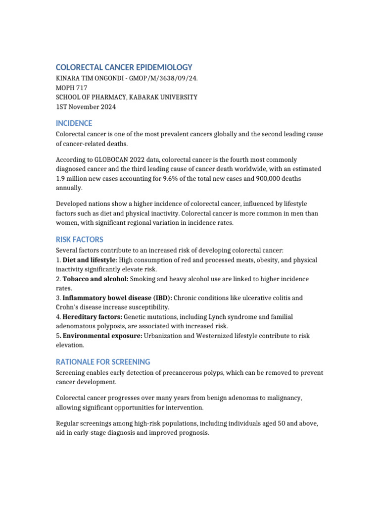 Colorectal Cancer Epidemiology Overview | PDF | Colorectal Cancer | Cancer