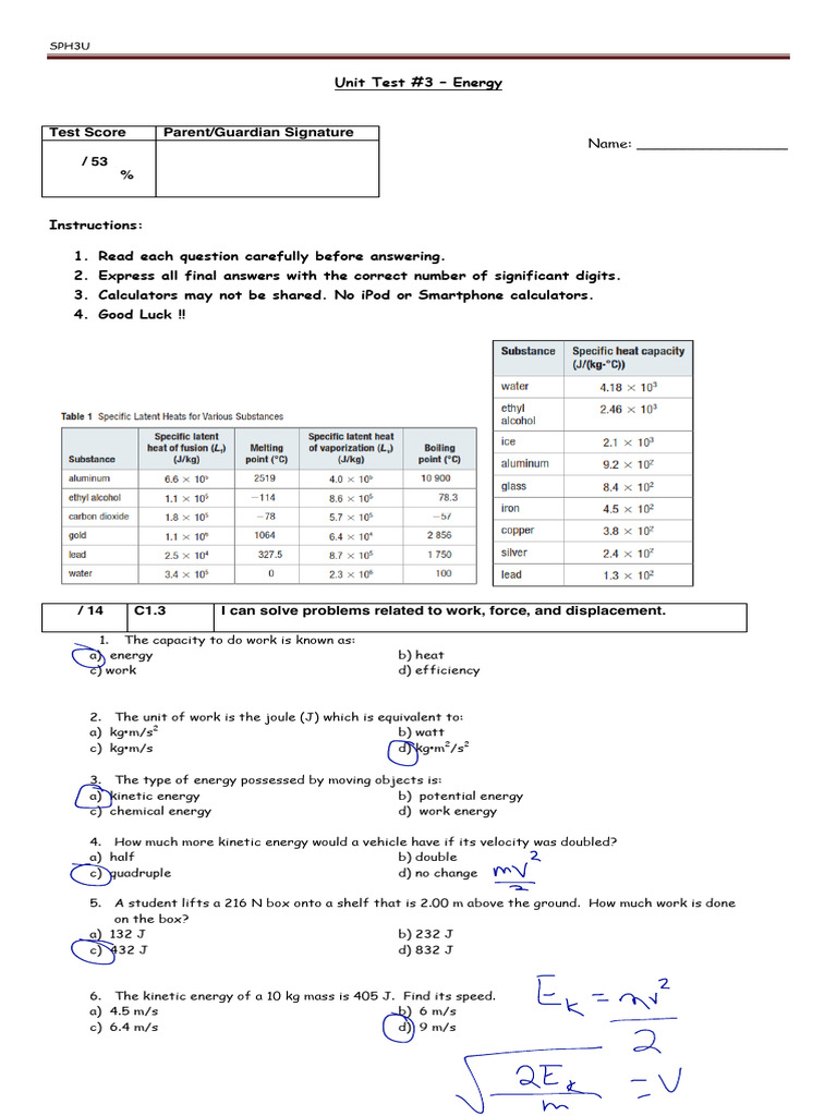 SPH3U Energy Unit Test | PDF | Temperature | Heat