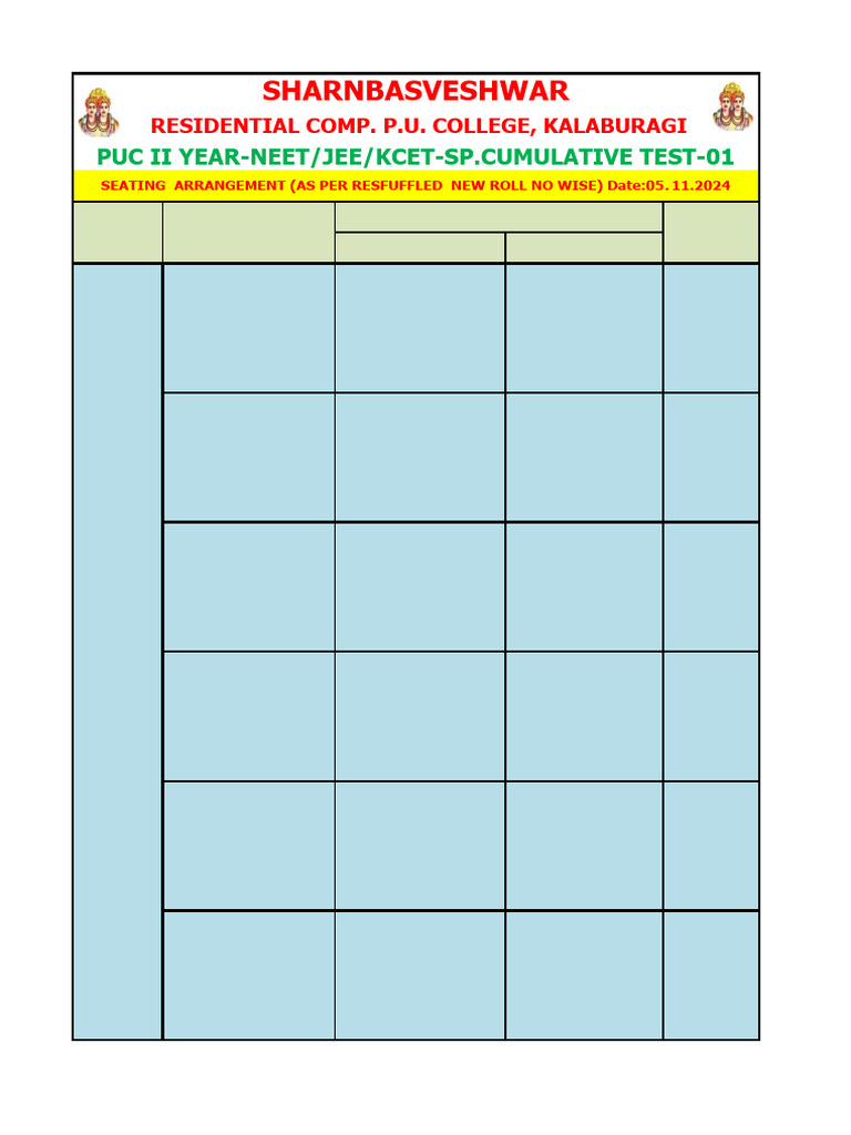 PUC Exam Room Seating Arrangement | PDF