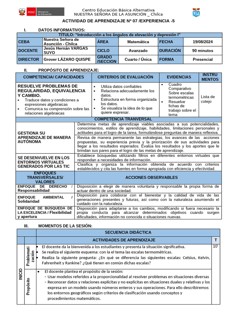ACTIVIDAD DE APRENDIZAJE 7 - MATEMATICA - 4to - EXP - 08 - IIIBIM | PDF ...